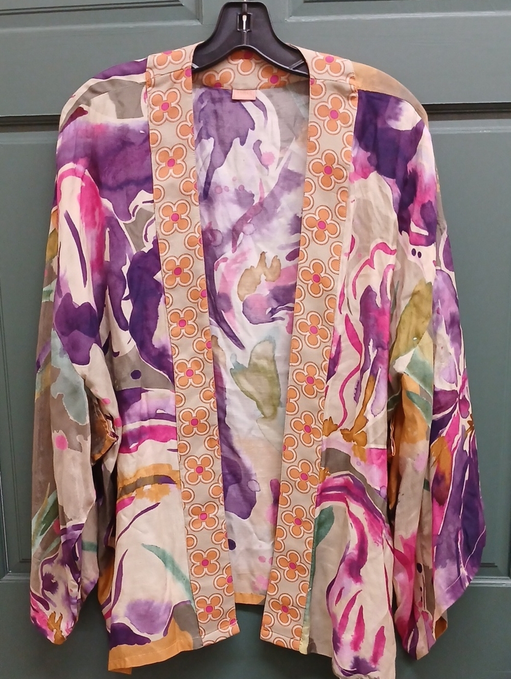 Powder Floral Watercolor Kimono Jacket - Purple/Multi Size Extra Large